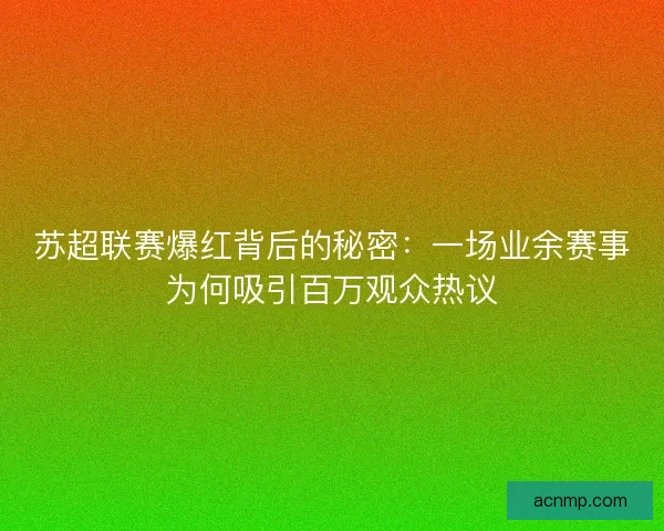 苏超联赛爆红背后的秘密：一场业余赛事为何吸引百万观众热议